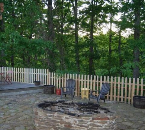 Rock Patio with Stage and Fire Pit