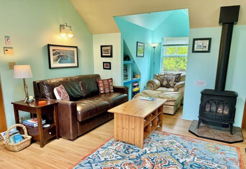 Living room with fireplace and reading nook