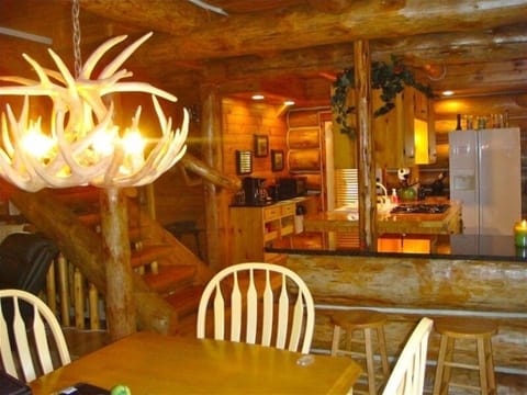 Antler Chandelier, granite counters, open log staircase