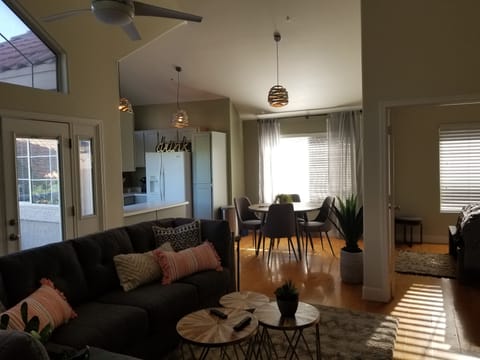 Living room, dining and kitchen