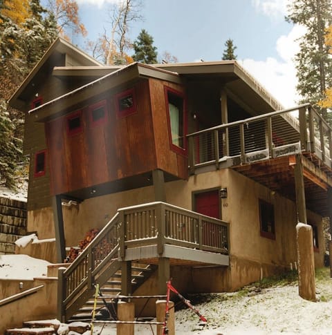 Exterior view showing entry and spacious deck