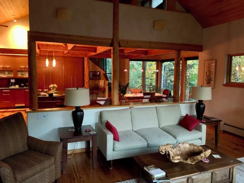 Open Livingroom that flows into the kitchen dinningroom. Floor/ceiling windows.