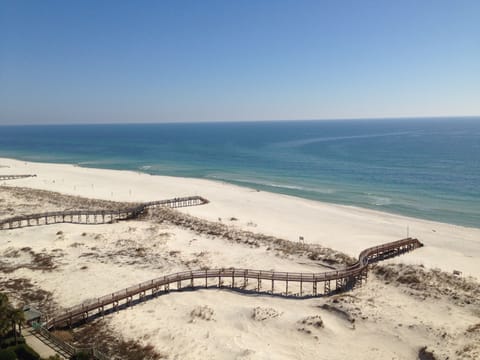 View of the beach from balcony.