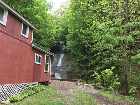 Waterfall with cottage