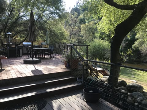 Deck off kitchen sliding glass doors
