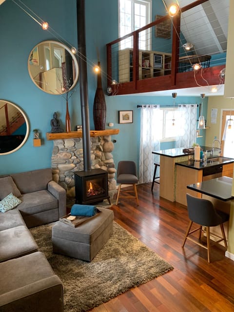 Living room, kitchen, loft view 