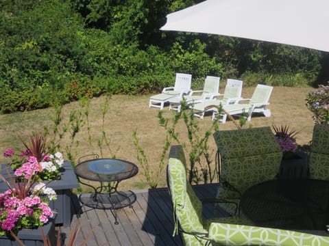 Lounge chairs in the sunny side yard, relax and gaze into Vesuvius Bay