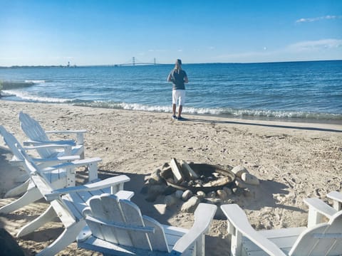 Our Beach looking at the Straits of Mackinac, Mackinac Bridge & Mackinac Island