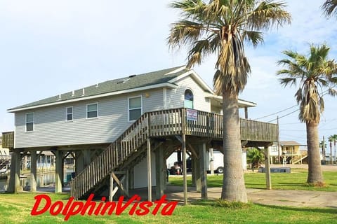 Waterfront views from front and rear decks. Both decks have a stairway.