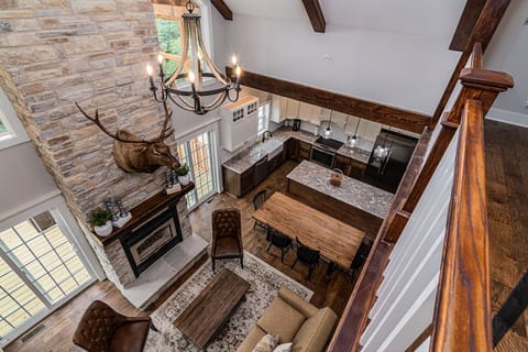 Main floor living room from upstairs looking down