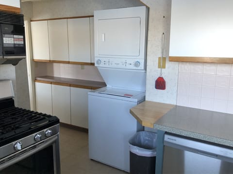 Stacked washer/dryer in kitchen