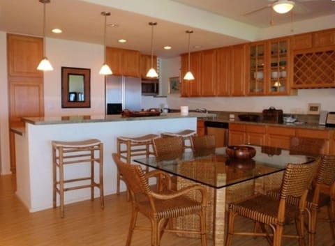 Large kitchen and dining  area together