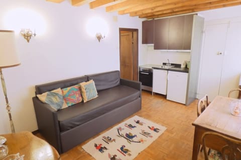 The NEW super confortable sofabed and the kitchenette