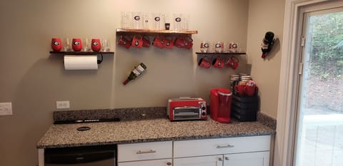 Beverage Bar with Custom Live Edge Shelves & Built-In Kegerator!