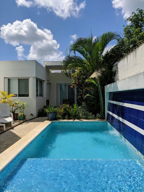 View from the pool looking at patio area.