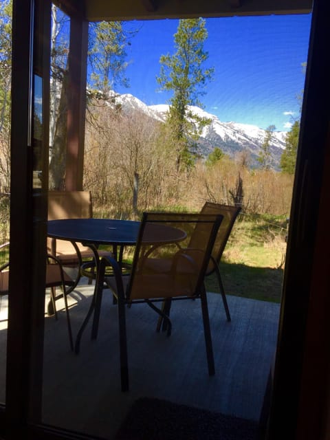 Quiet private patio with direct ranch and mountain views...expect a moose! 