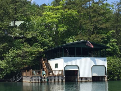 Boathouse with covered top deck, second kitchen area and dressing room.