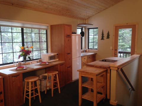 Studio Kitchen and door to balcony