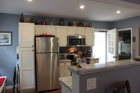 Fully outfitted kitchen.