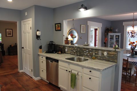 Fully outfitted kitchen.