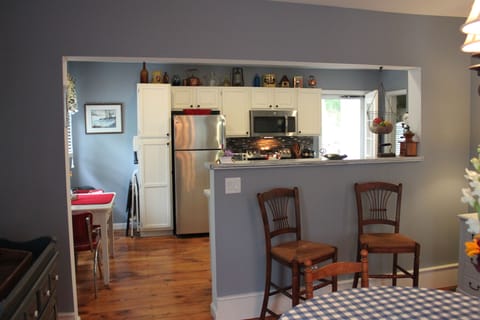 Dining room flows into kitchen.