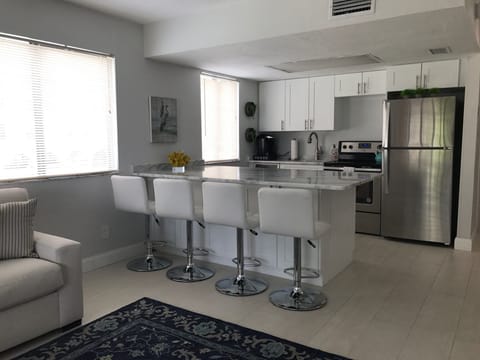 Bright open and modern kitchen.  