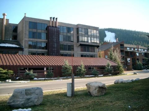 Front of building, our condo is on top two floors next to the fire place flues.