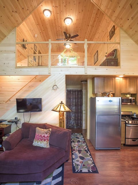 View of loft above from the living room/kitchen area