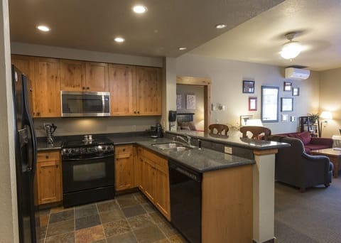 Fully stocked kitchen.