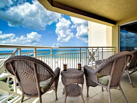 Balcony is a great place to relax and enjoy a beverage.