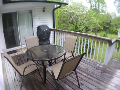 Gas BBQ Grill and outdoor dining area overlooking our private activity field  