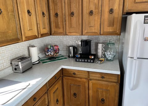 The kitchen is well stocked with an assortment coffee and tea