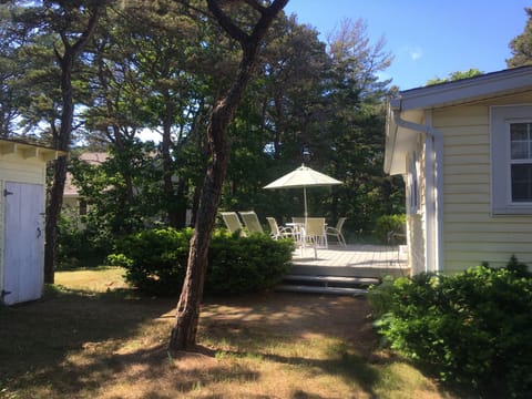 Back deck with seating and gas grill