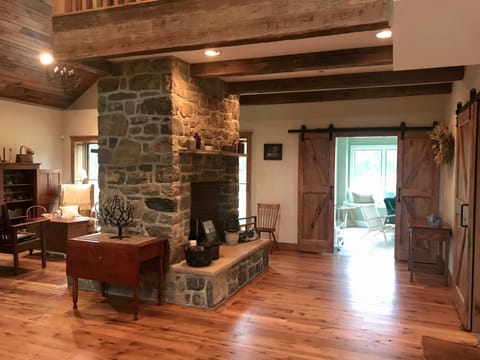 Stone fireplace centerpiece of the Grand Room