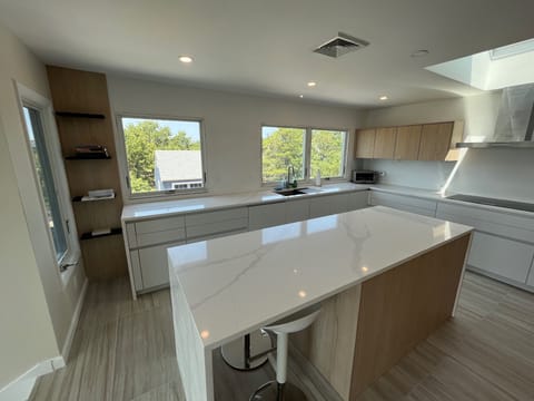 Renovated kitchen with center island.