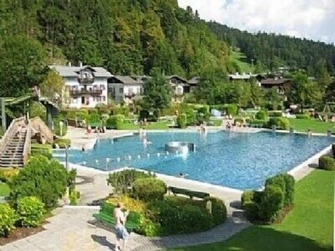 The landscaped pool just 3 mins walk away