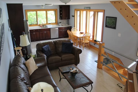 Leather furniture living room.    Custom crafted woodwork throughout house.