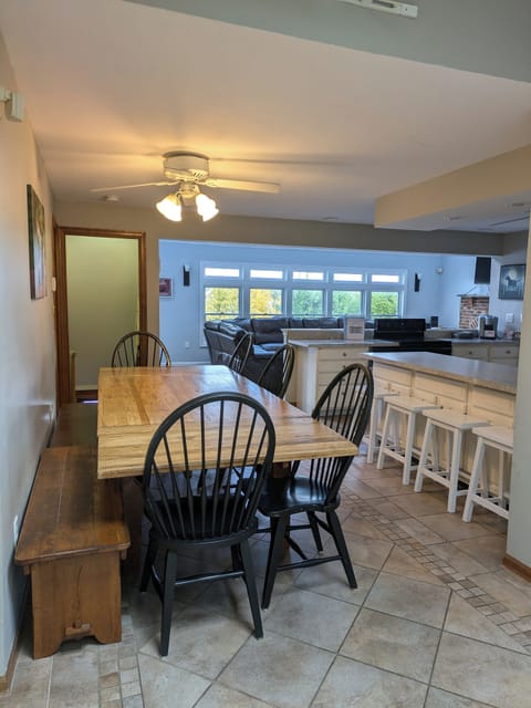 Entrance view of open concept dining, kitchen, and living room