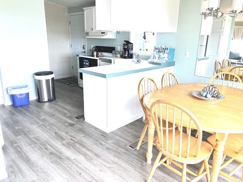 Well stocked kitchen with all the dishes, pots and pans, coffee, tea, etc