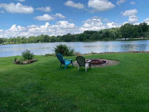 Seating by the firepit and the lake
