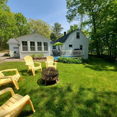 Sunny yard and deck.