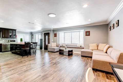 Open living room/kitchen/dining 