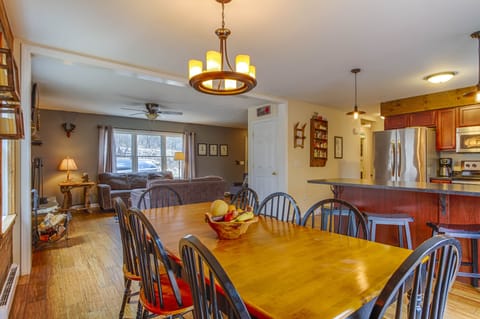 Dining table seats 8 plus stools for counter seating
