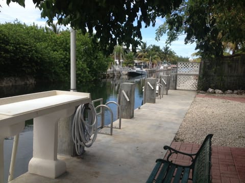 Beautiful view of the backyard, 40’ dockage, fish cleaning, electric & water. 