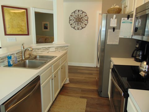 Modern, stainless steel appliances. 