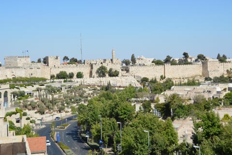 View of Old City walls from balcony.