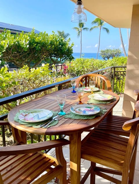 View from the lanai with our new Teak Dining Set
