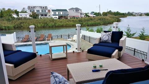 See through glass deck - view of pool and lake