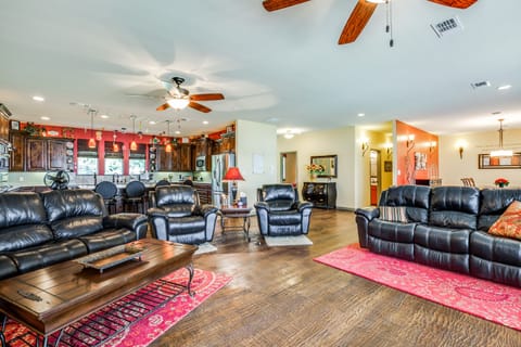 Living and kitchen as seen from the fireplace.