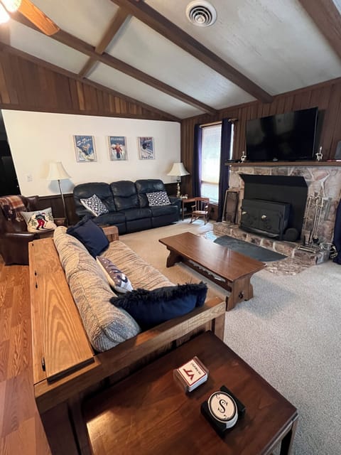 wood burning stove in family room